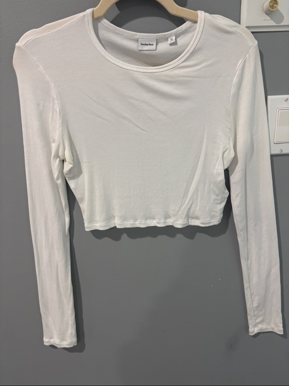 Aritzia White Ribbed Long-Sleeve Cropped Tee